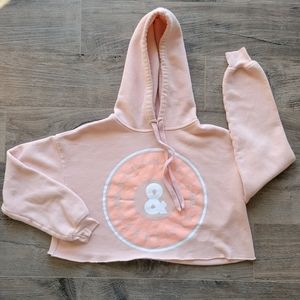 Doughnuts and Deadlifts Small Cropped Pink Hoodie